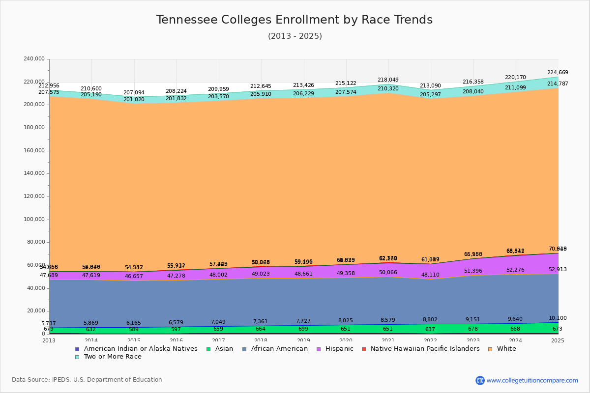 Tennessee Colleges Student Population by Race Trends Chart