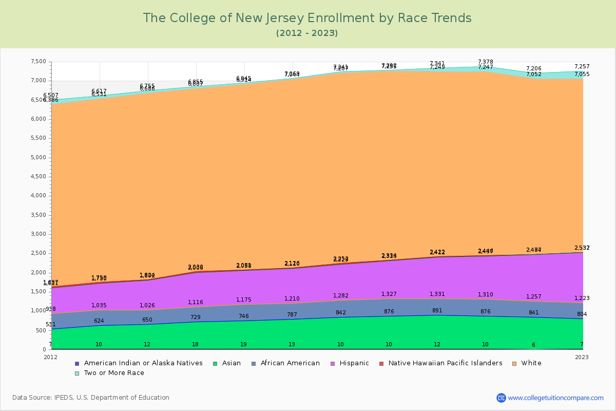 The College of New Jersey Enrollment by Race Trends Chart