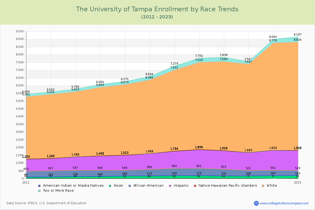 The University of Tampa Enrollment by Race Trends Chart
