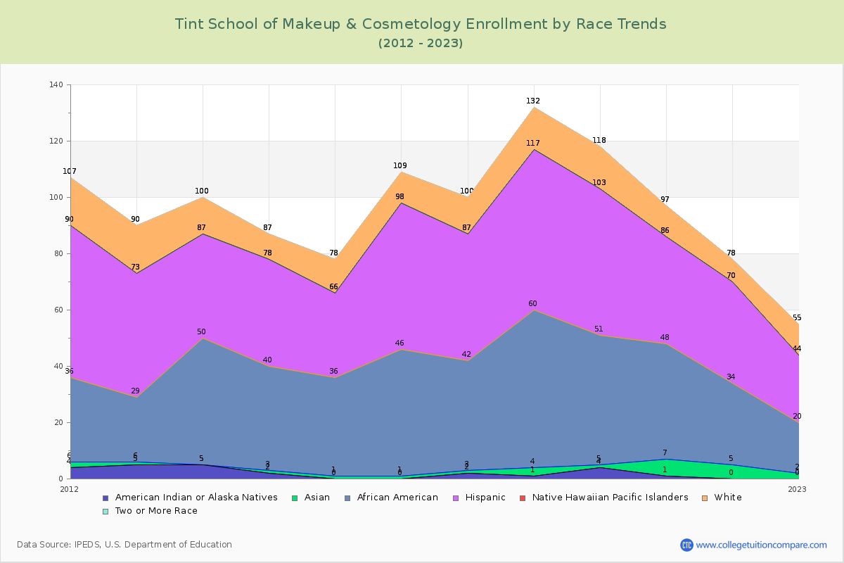 Tint School of Makeup & Cosmetology Enrollment by Race Trends Chart