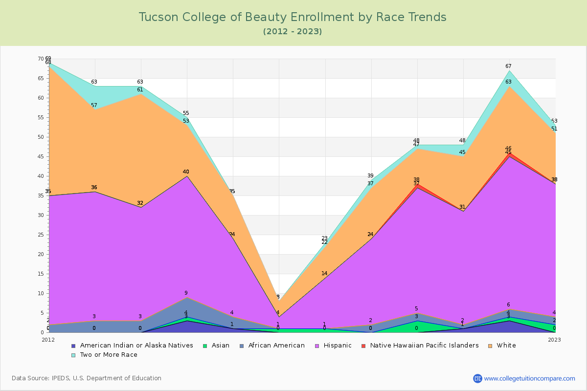 Tucson College of Beauty Enrollment by Race Trends Chart