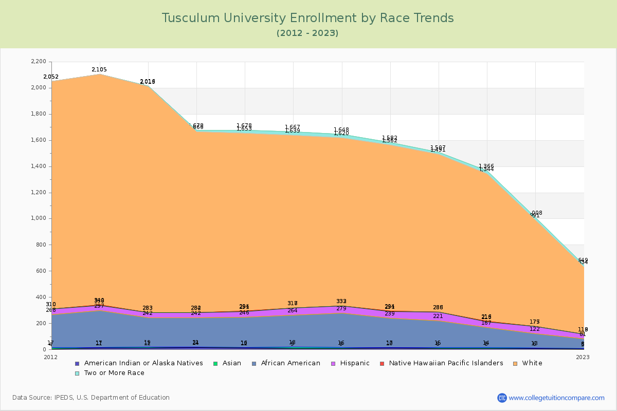 Tusculum University Enrollment by Race Trends Chart