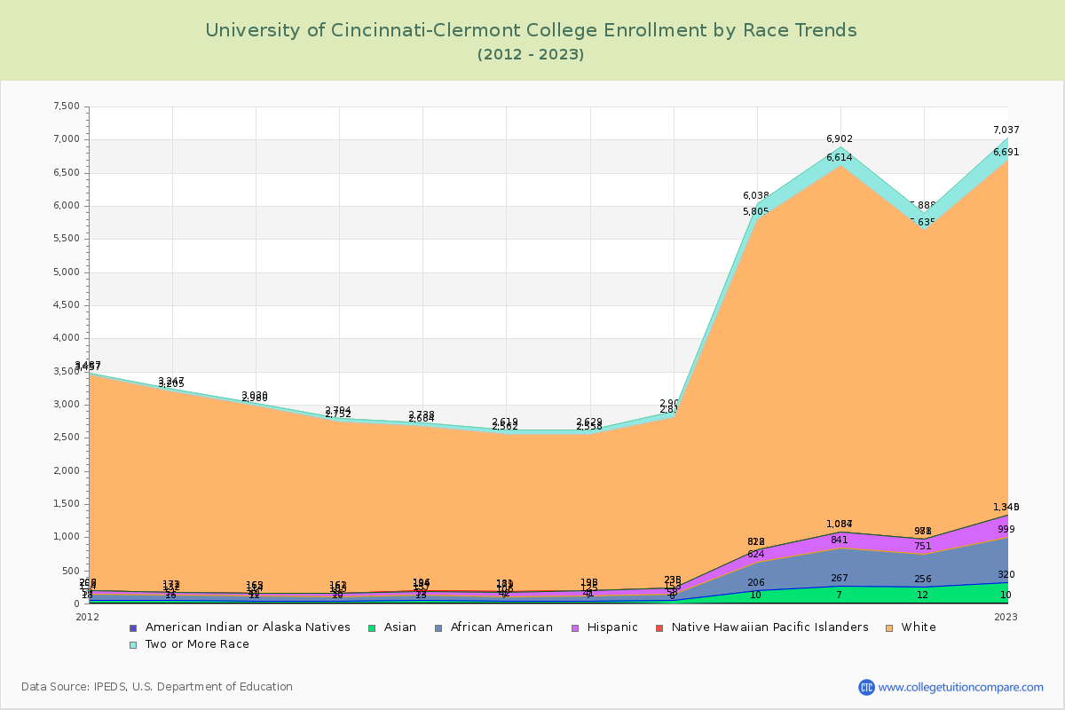 University of Cincinnati-Clermont College Enrollment by Race Trends Chart