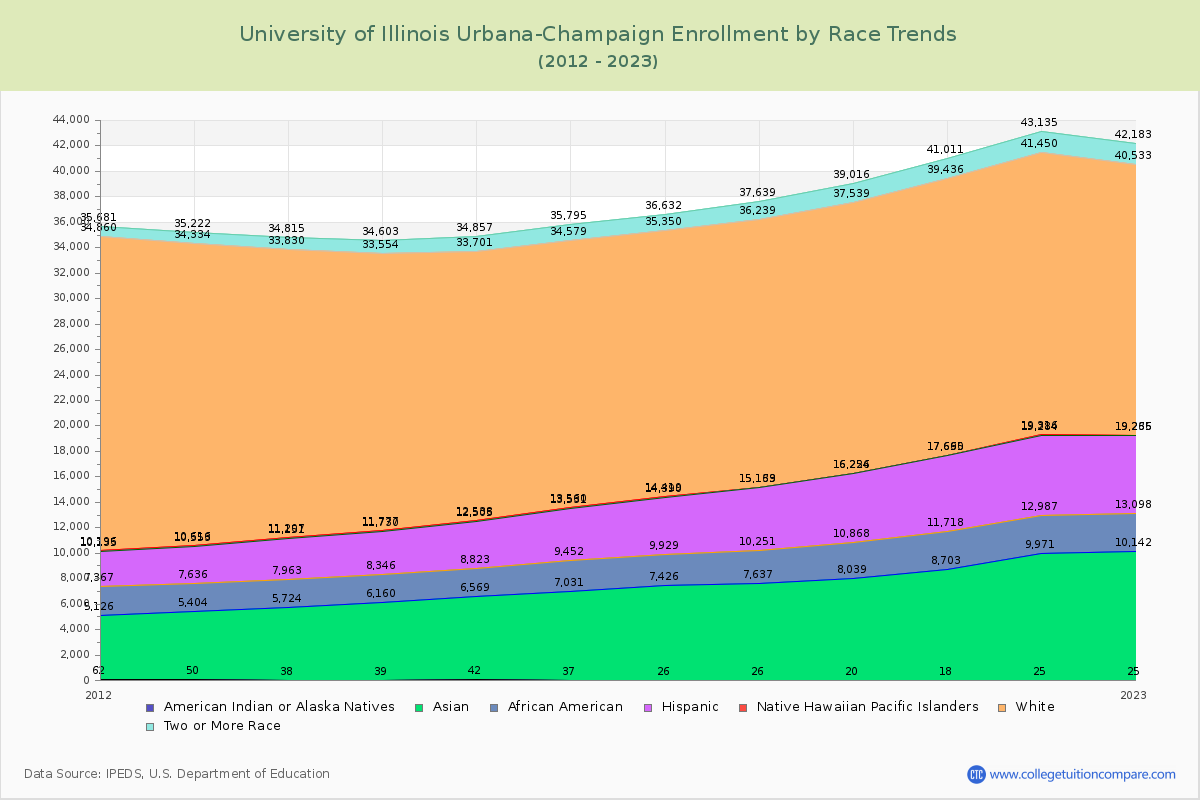 University of Illinois Urbana-Champaign Enrollment by Race Trends Chart