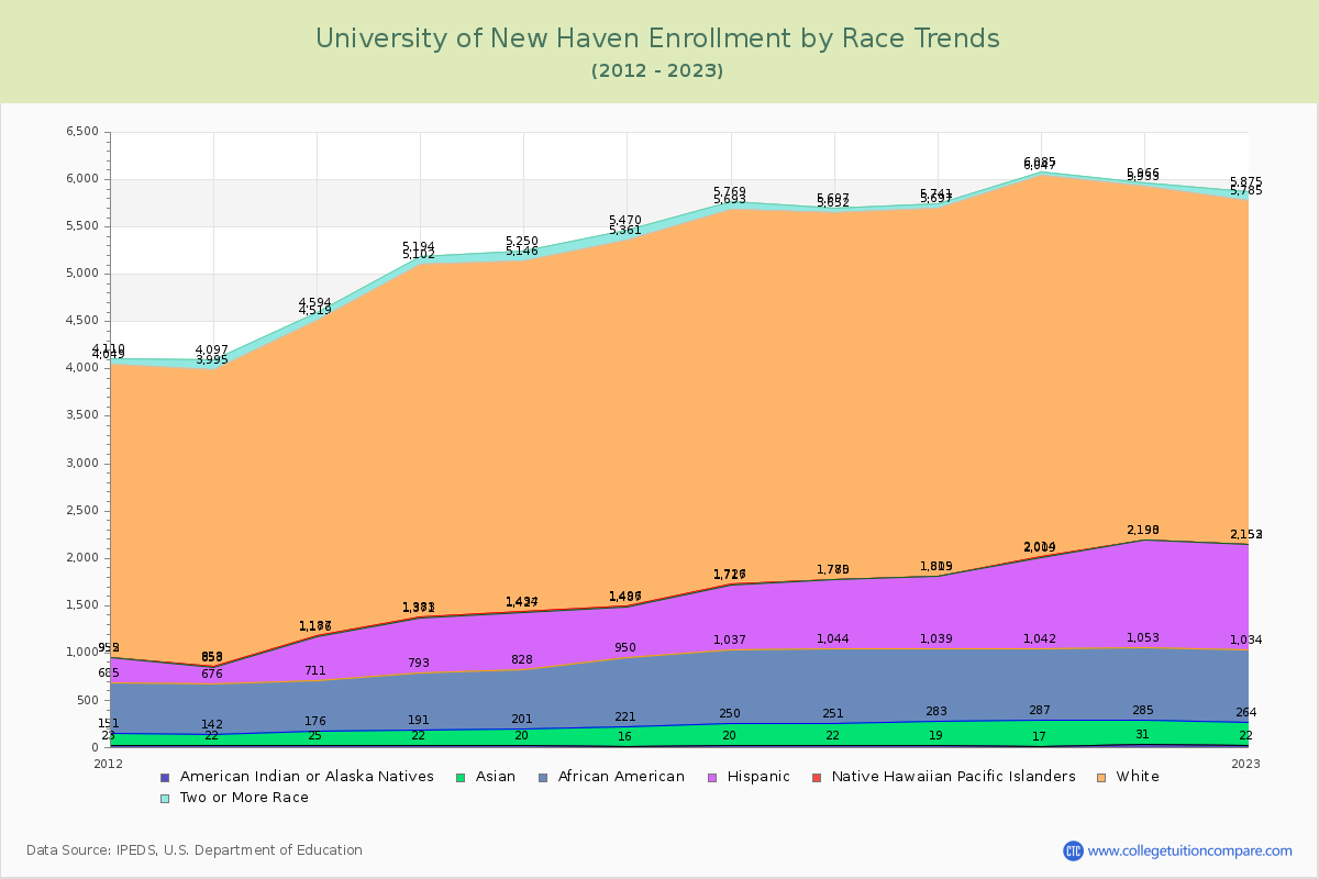 University of New Haven Enrollment by Race Trends Chart