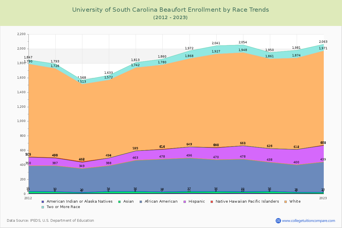 University of South Carolina Beaufort Enrollment by Race Trends Chart