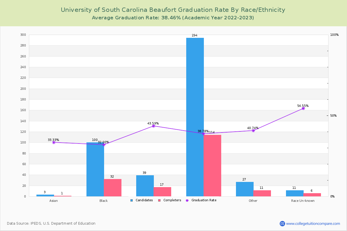University of South Carolina Beaufort graduate rate by race