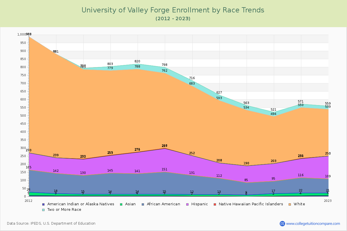 University of Valley Forge Enrollment by Race Trends Chart