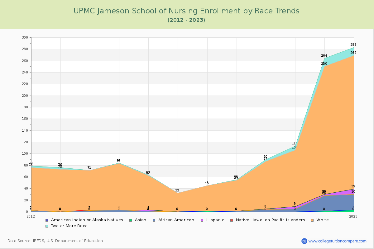 UPMC Jameson School of Nursing Enrollment by Race Trends Chart