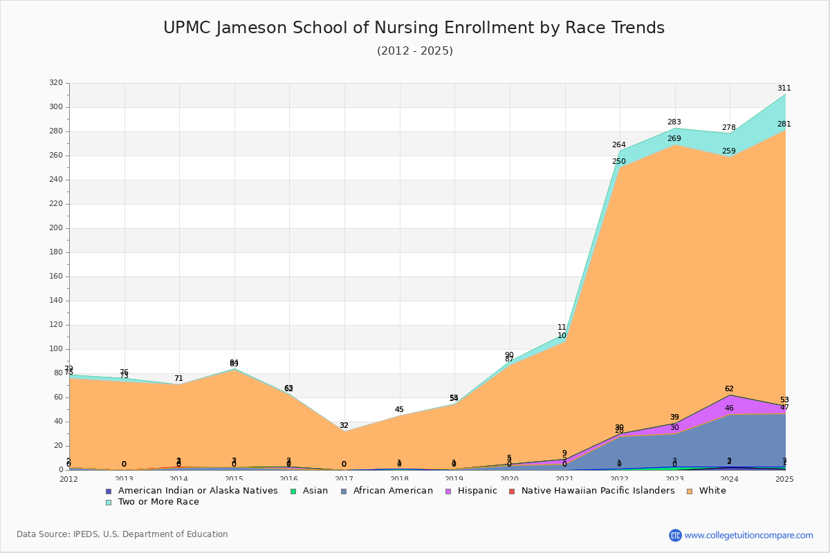 UPMC Jameson School of Nursing Enrollment by Race Trends Chart