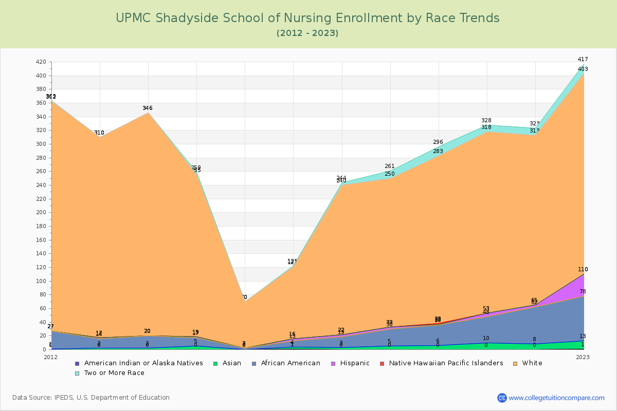 UPMC Shadyside School of Nursing Enrollment by Race Trends Chart