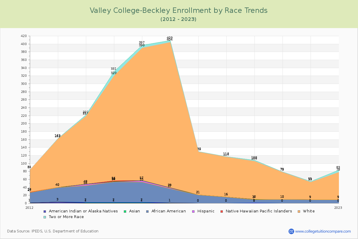 Valley College-Beckley Enrollment by Race Trends Chart