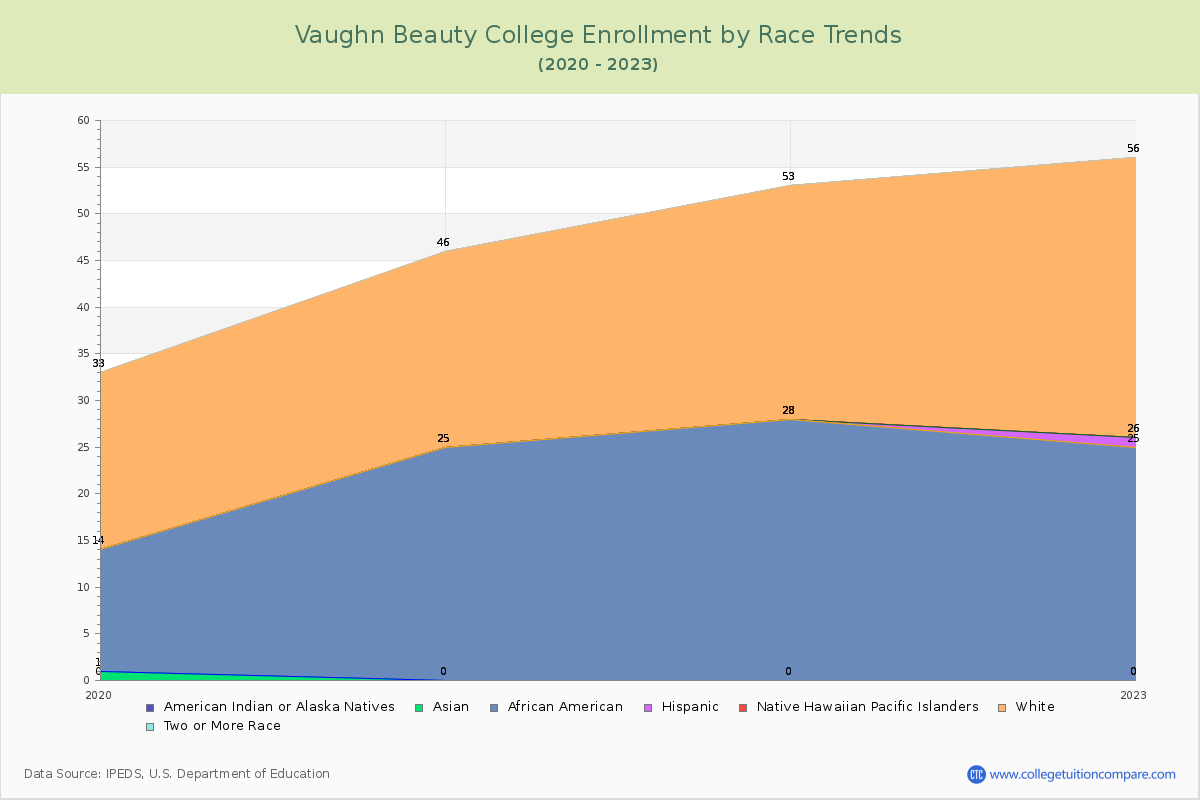 Vaughn Beauty College Enrollment by Race Trends Chart