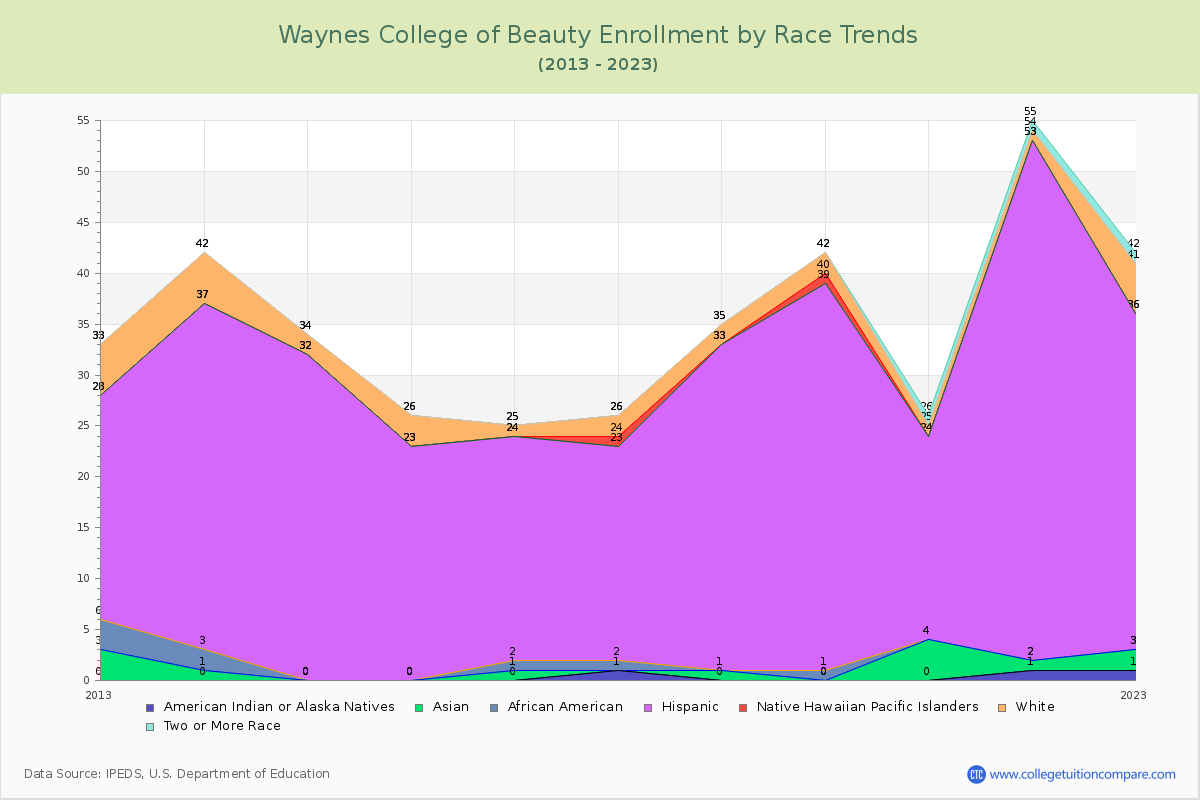 Waynes College of Beauty Enrollment by Race Trends Chart