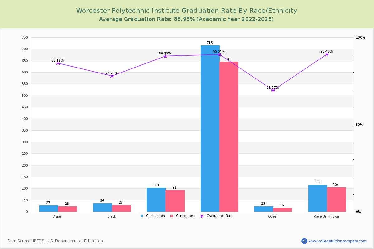 Worcester Polytechnic Institute graduate rate by race