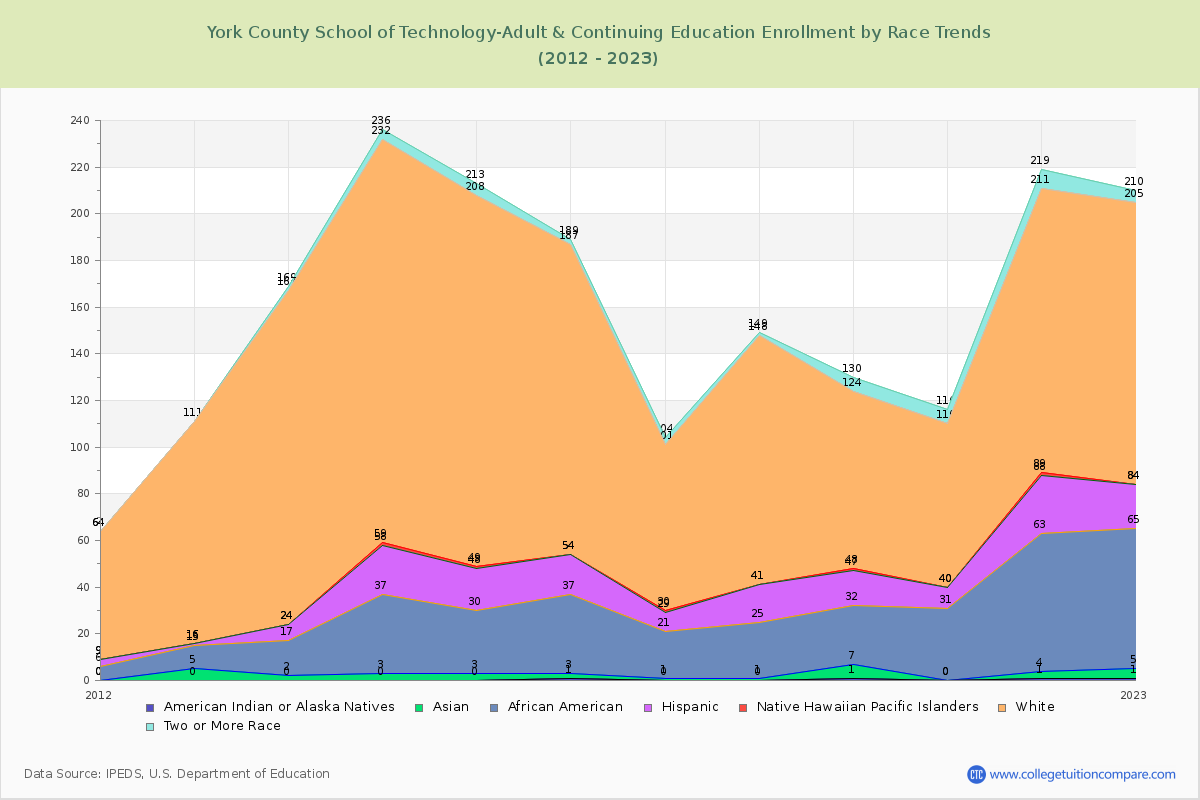 York County School of Technology-Adult & Continuing Education Enrollment by Race Trends Chart