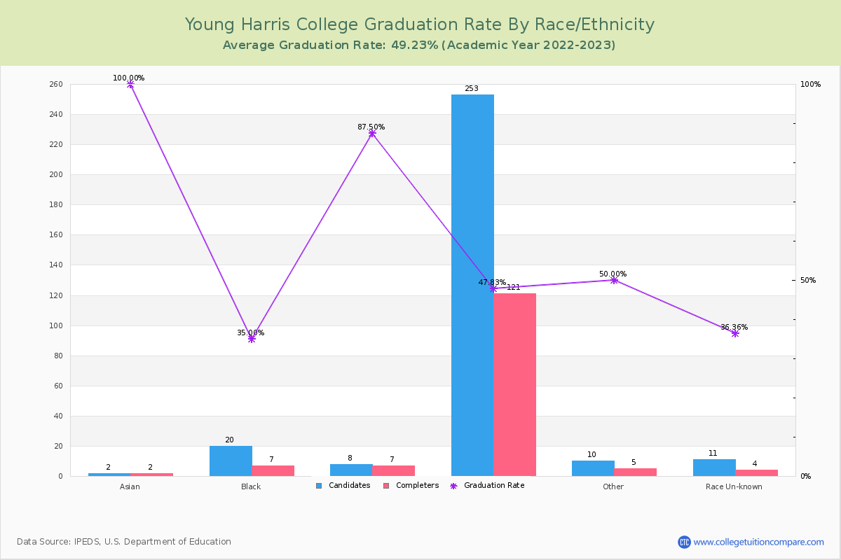 Young Harris College graduate rate by race
