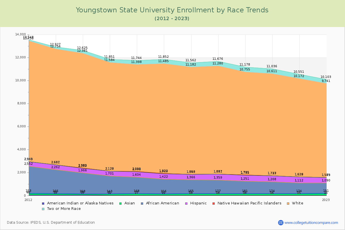 Youngstown State University Enrollment by Race Trends Chart
