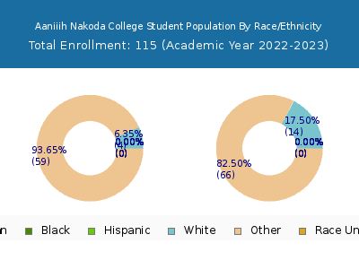 Aaniiih Nakoda College 2023 Student Population by Gender and Race chart