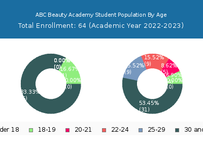 ABC Beauty Academy 2023 Student Population Age Diversity Pie chart