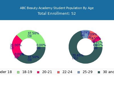 ABC Beauty Academy 2025 Student Population Age Diversity Pie chart