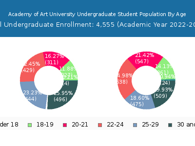Academy of Art University 2023 Undergraduate Enrollment Age Diversity Pie chart