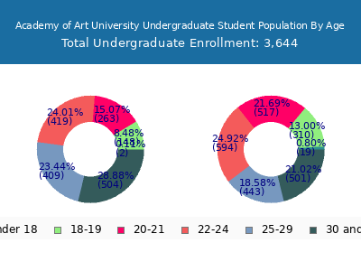 Academy of Art University 2024 Undergraduate Enrollment Age Diversity Pie chart