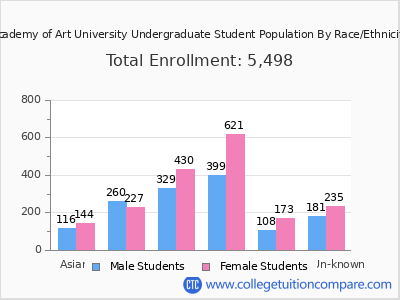 Academy of Art University 2025 Undergraduate Enrollment by Gender and Race chart