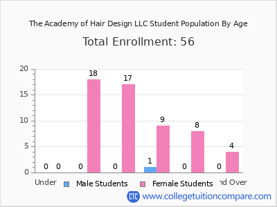 The Academy of Hair Design LLC 2024 Student Population by Age chart