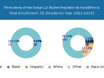 The Academy of Hair Design LLC 2023 Student Population by Gender and Race chart