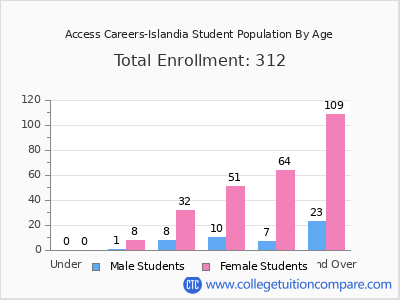 Access Careers-Islandia 2024 Student Population by Age chart