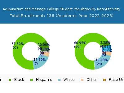 Acupuncture and Massage College 2023 Student Population by Gender and Race chart