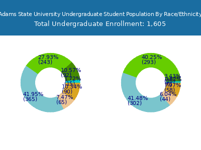 Adams State University 2025 Undergraduate Enrollment by Gender and Race chart