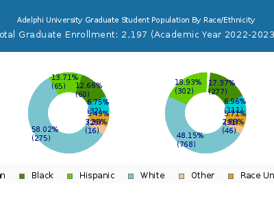 Adelphi University 2023 Graduate Enrollment by Gender and Race chart