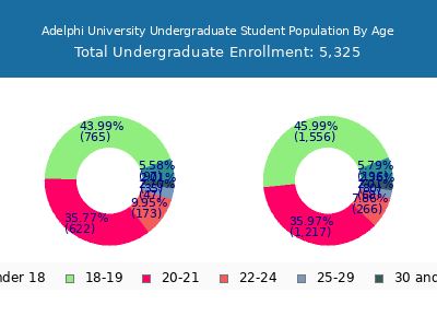 Adelphi University 2024 Undergraduate Enrollment Age Diversity Pie chart
