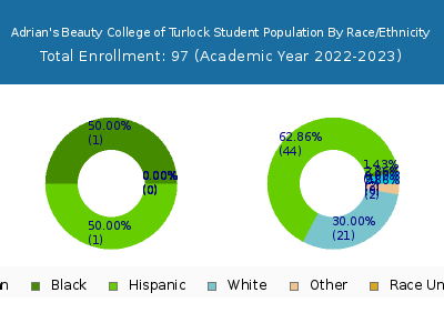 Adrian's Beauty College of Turlock 2023 Student Population by Gender and Race chart