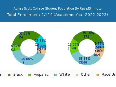 Agnes Scott College 2023 Student Population by Gender and Race chart