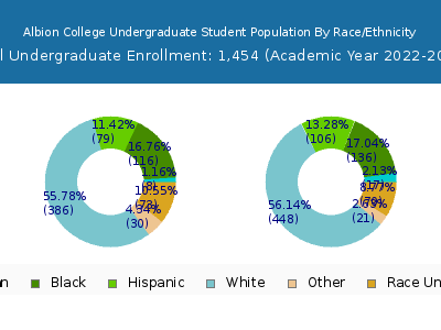 Albion College 2023 Undergraduate Enrollment by Gender and Race chart