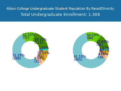 Albion College 2025 Undergraduate Enrollment by Gender and Race chart
