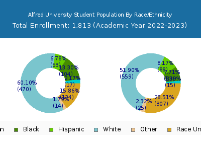 Alfred University 2023 Student Population by Gender and Race chart