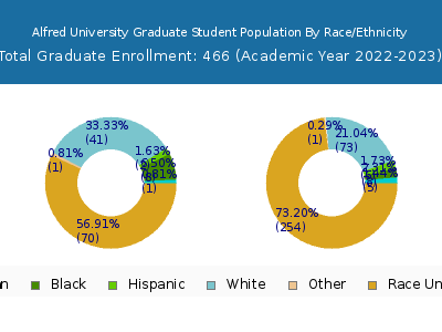 Alfred University 2023 Graduate Enrollment by Gender and Race chart