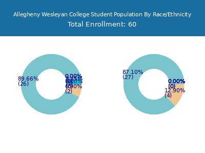 Allegheny Wesleyan College 2025 Student Population by Gender and Race chart