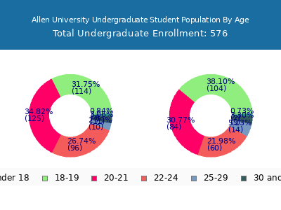 Allen University 2024 Undergraduate Enrollment Age Diversity Pie chart