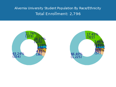 Alvernia University 2025 Student Population by Gender and Race chart