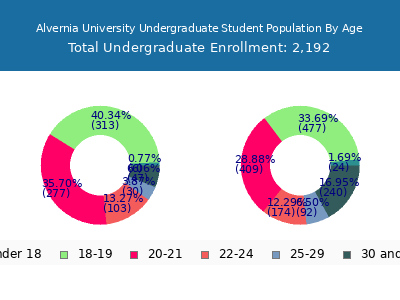 Alvernia University 2025 Undergraduate Enrollment Age Diversity Pie chart