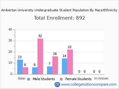 Amberton University 2025 Undergraduate Enrollment by Gender and Race chart