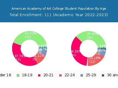 American Academy of Art College 2023 Student Population Age Diversity Pie chart