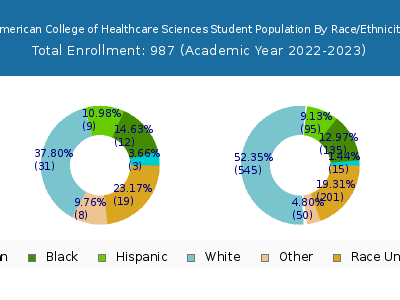 American College of Healthcare Sciences 2023 Student Population by Gender and Race chart