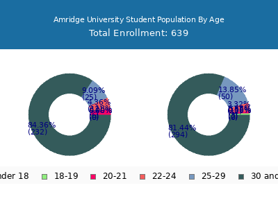 Amridge University 2024 Student Population Age Diversity Pie chart