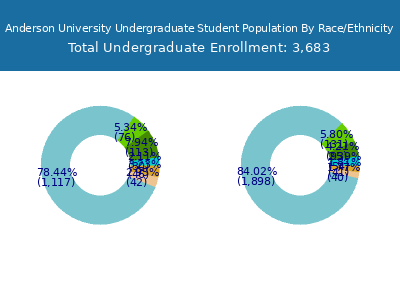 Anderson University 2025 Undergraduate Enrollment by Gender and Race chart